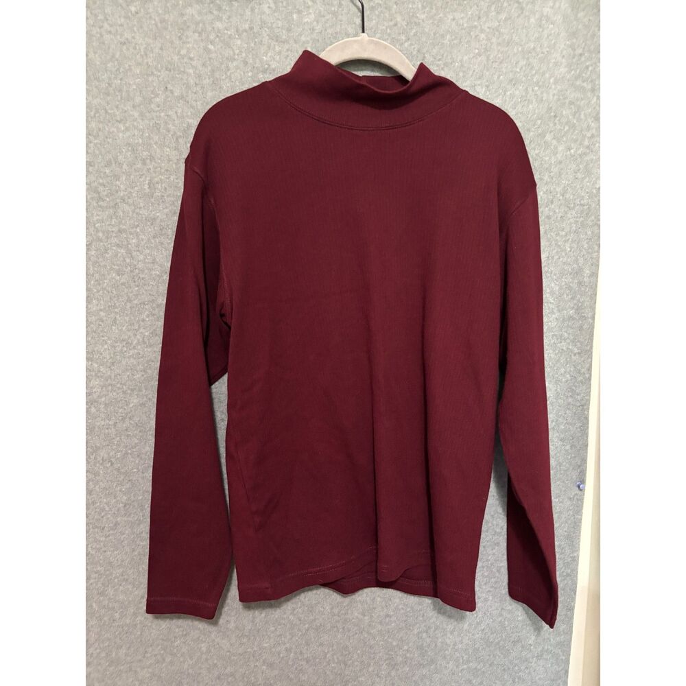 Vintage GFC Burgundy Ribbed Mock Neck Top Y2K Minimalist‎ Layering Tee Cotton M